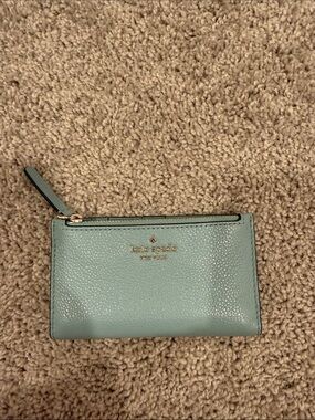 kate spade Mint Green Pebble Leather Zip Card Case